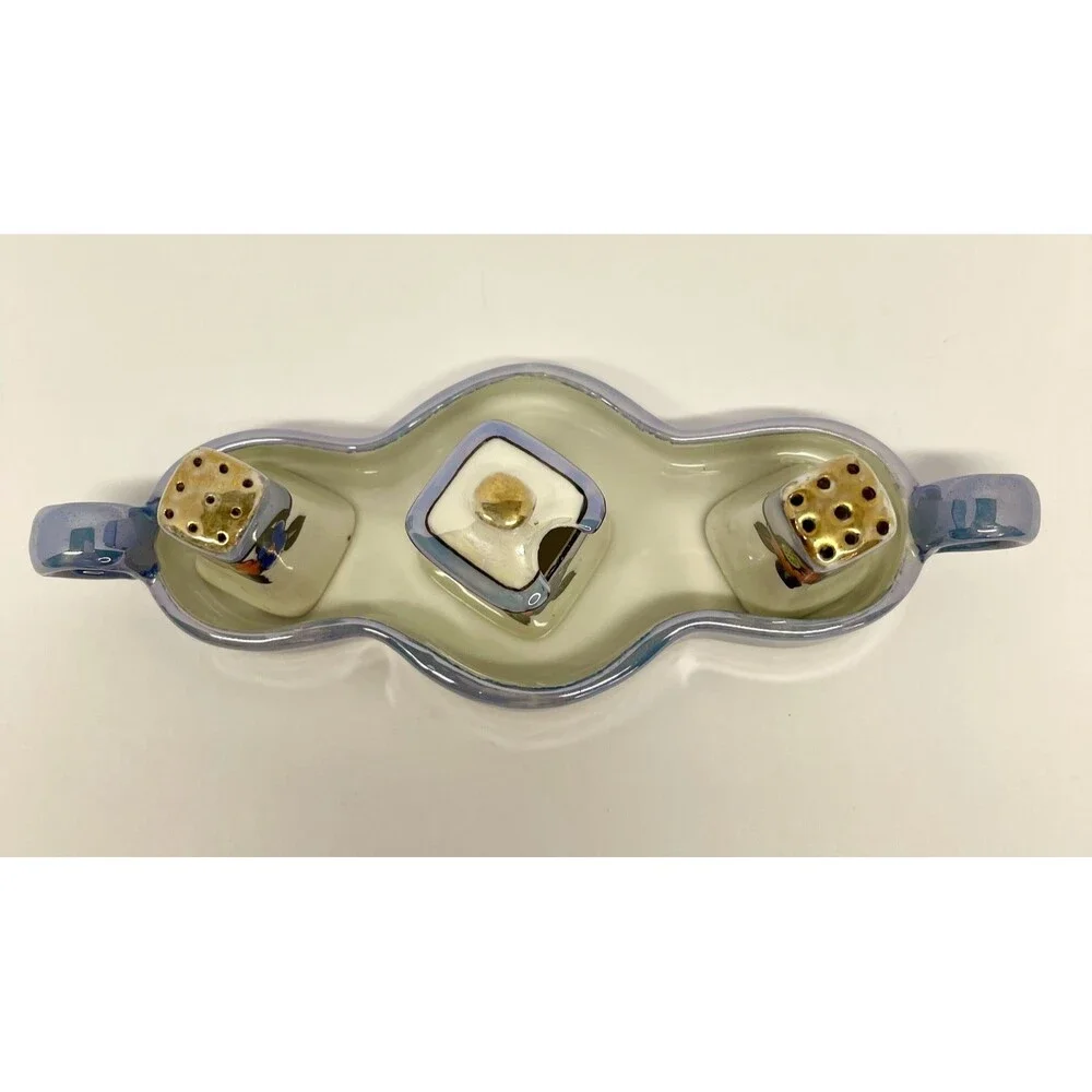 Mini Vintage Noritake Japan Luster Condiment Set Salt Pepper Mustard on Tray